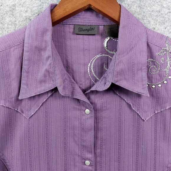 Wrangler Shirt Womens XL Western Metal Snaps Embroidered Rodeo Cowgirl Bling - Picture 3 of 10